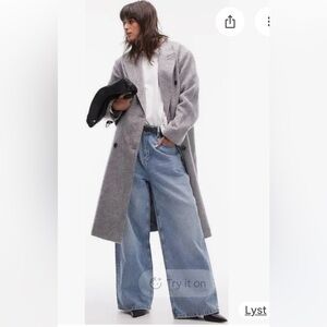 TOPSHOP Double Breasted Brushed Coat Long Gray Size 4-6 US New